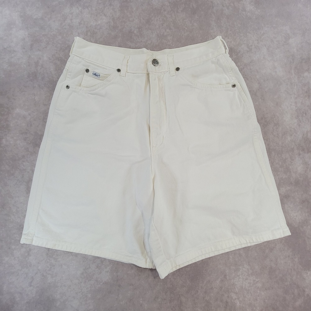 Vintage Chic Womens High Waisted Denim Shorts Off White Cream 28 Waist